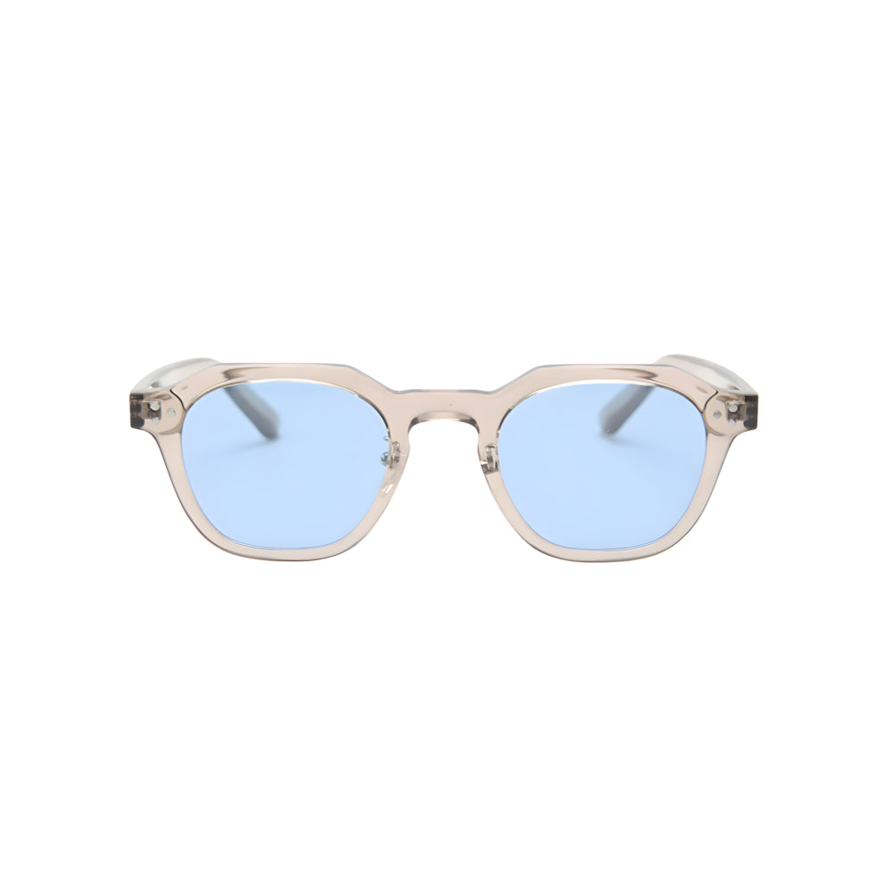 Translucent acetate oversized round sunglasses with blue polarized lenses, front view — HARO Cannes 1946