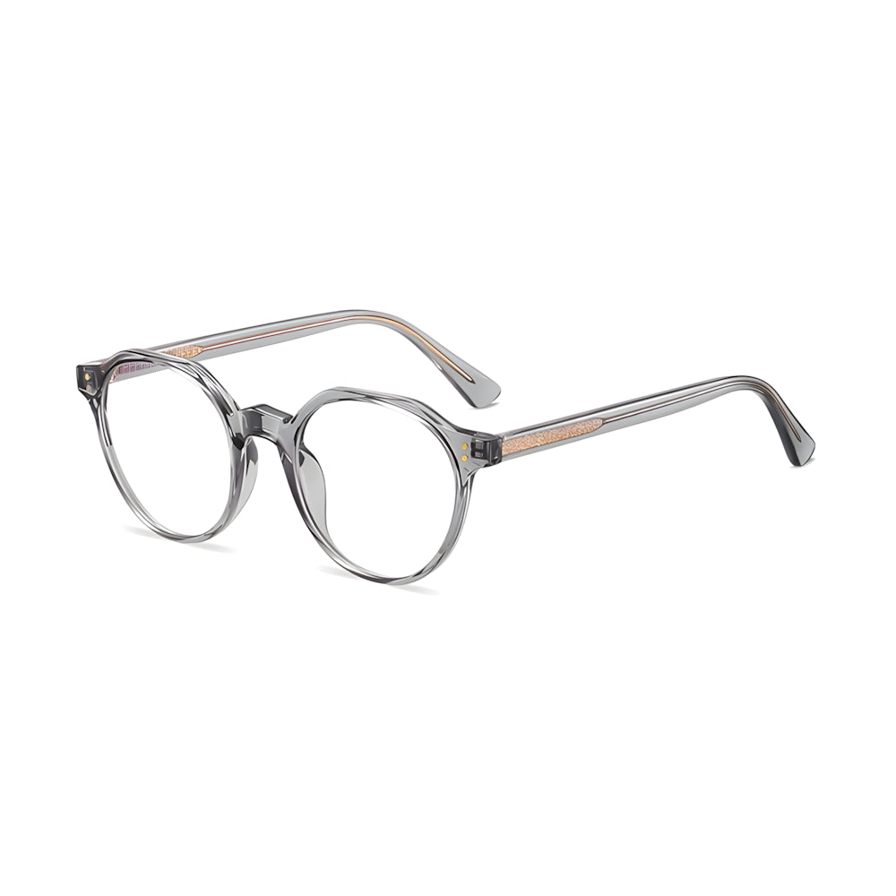 Narrow blue-light glasses with grey frame, side angle — HARO Cortina Tofane