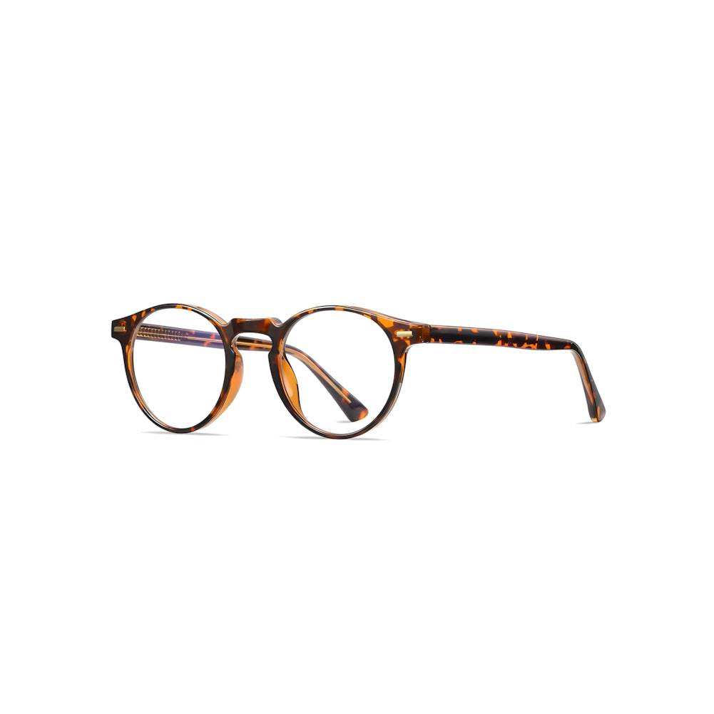 Browline blue-light glasses with tortoise frame, side angle — HARO Gstaad Palace