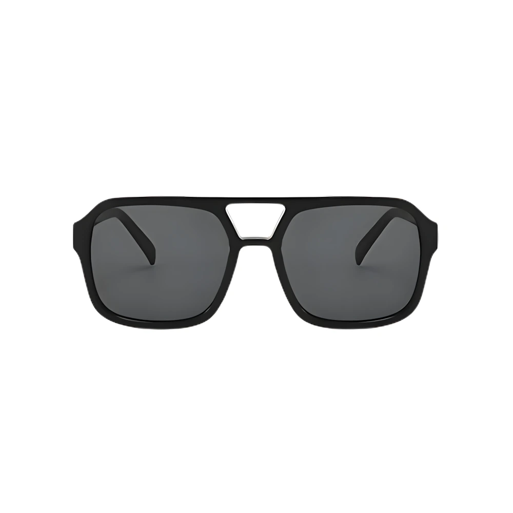 Square aviator sunglasses with black frame and black polarized lenses, front view — HARO Monte Carlo 1929