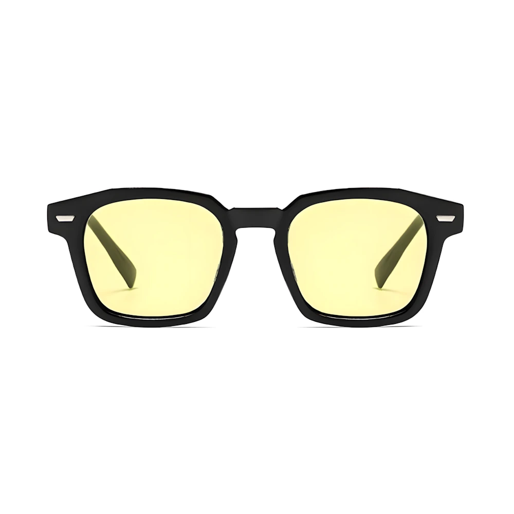 Square acetate sunglasses with black frame and yellow polarized lenses, front view — HARO Positano Fornillo