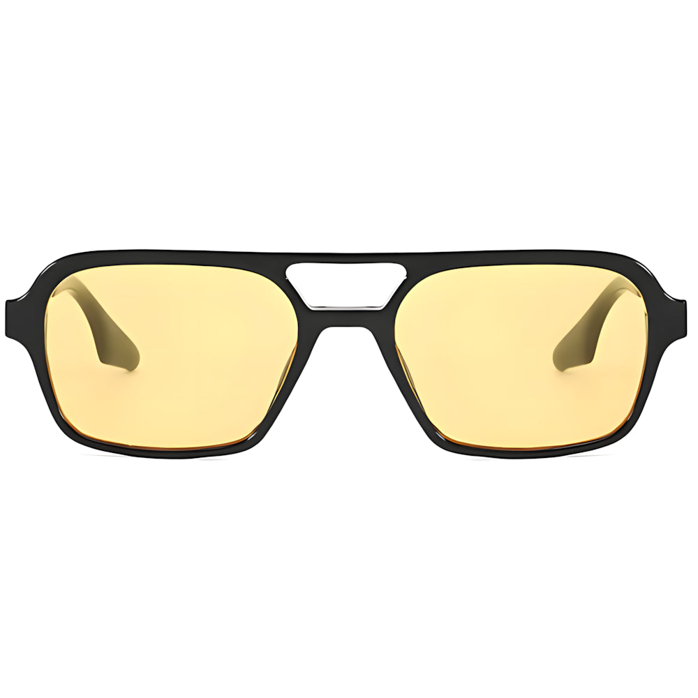 Square aviator sunglasses with black frame and yellow polarized lenses, front view — HARO Saint-Tropez Pampelonne