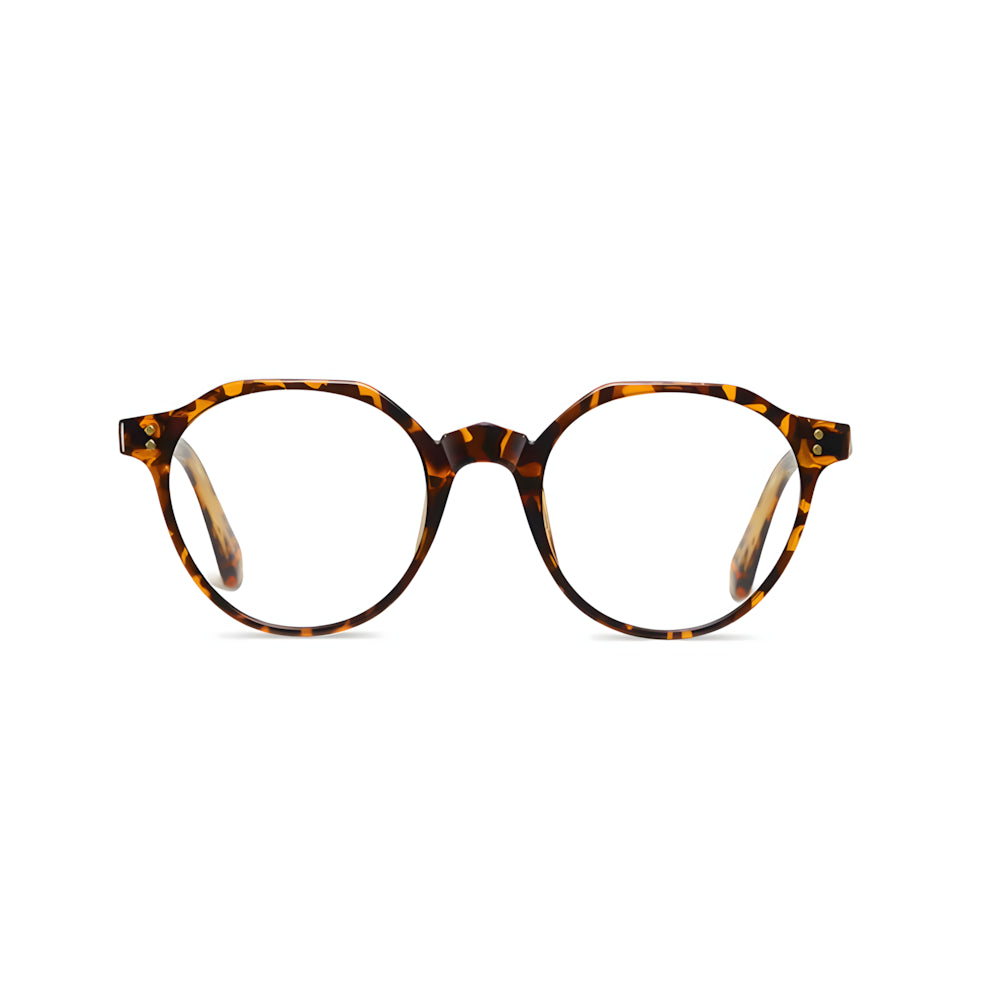 Narrow blue-light glasses with tortoise acetate frame, front view — HARO St. Moritz '19