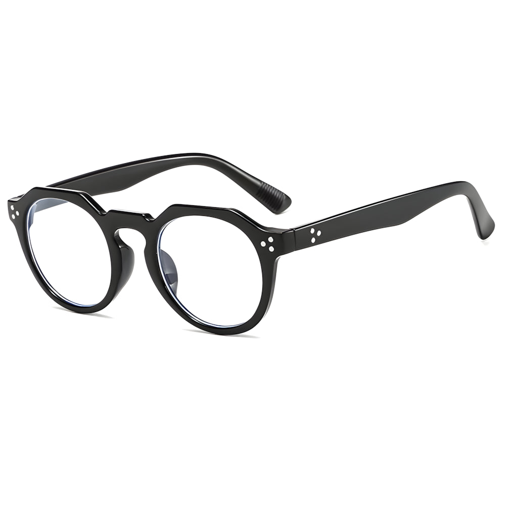Rectangular blue-light glasses with black frame, side angle — HARO Zermatt 1865