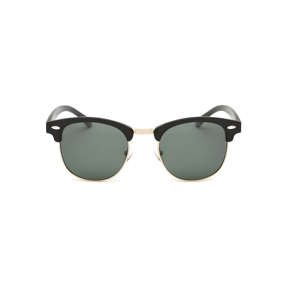 Browline sunglasses with black frame and green polarized lenses, front view — HARO Capri Malaparte