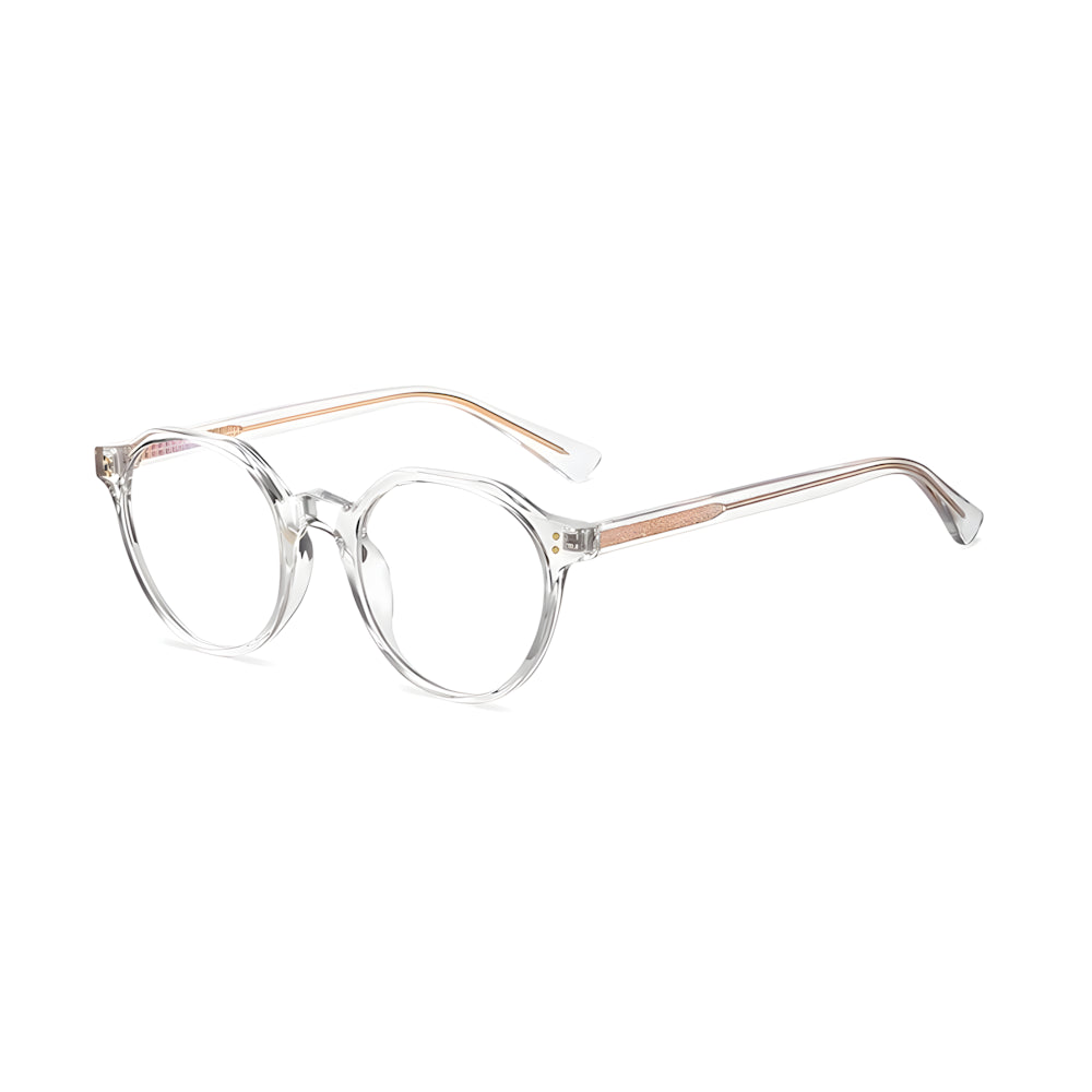 Narrow blue-light glasses with crystal frame, side angle — HARO Cortina Tofane