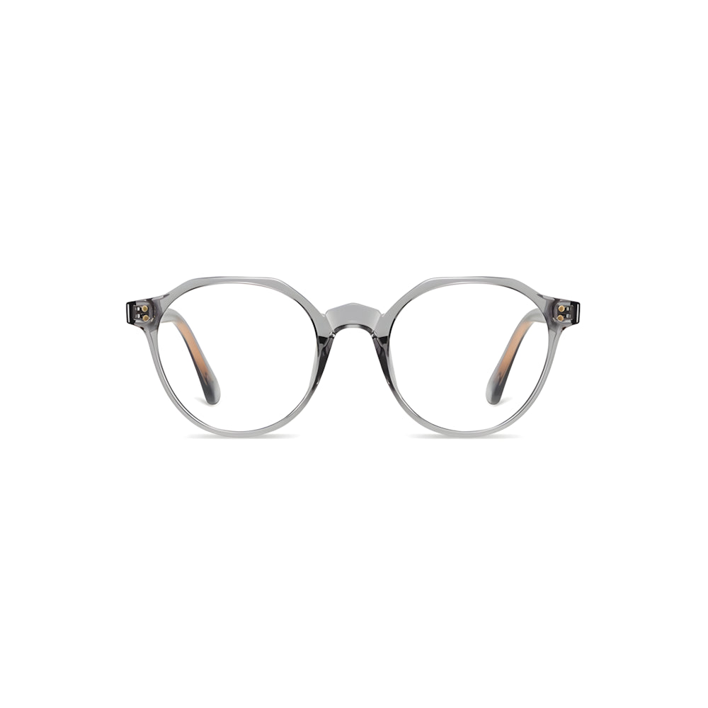 Narrow blue-light glasses with grey acetate frame, front view — HARO Cortina Tofane