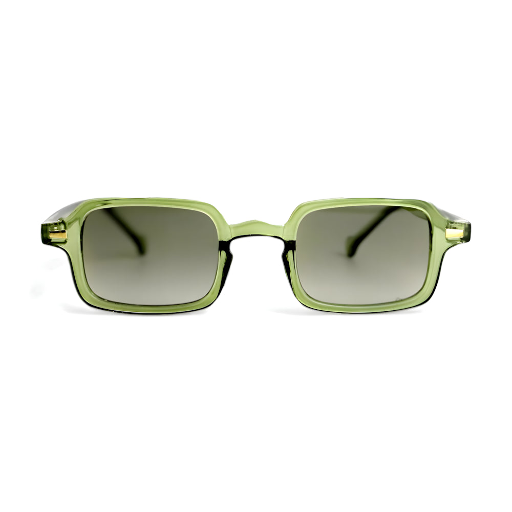 Rectangular acetate sunglasses with green frame and green polarized lenses, front view — HARO Dolcevita Portofino