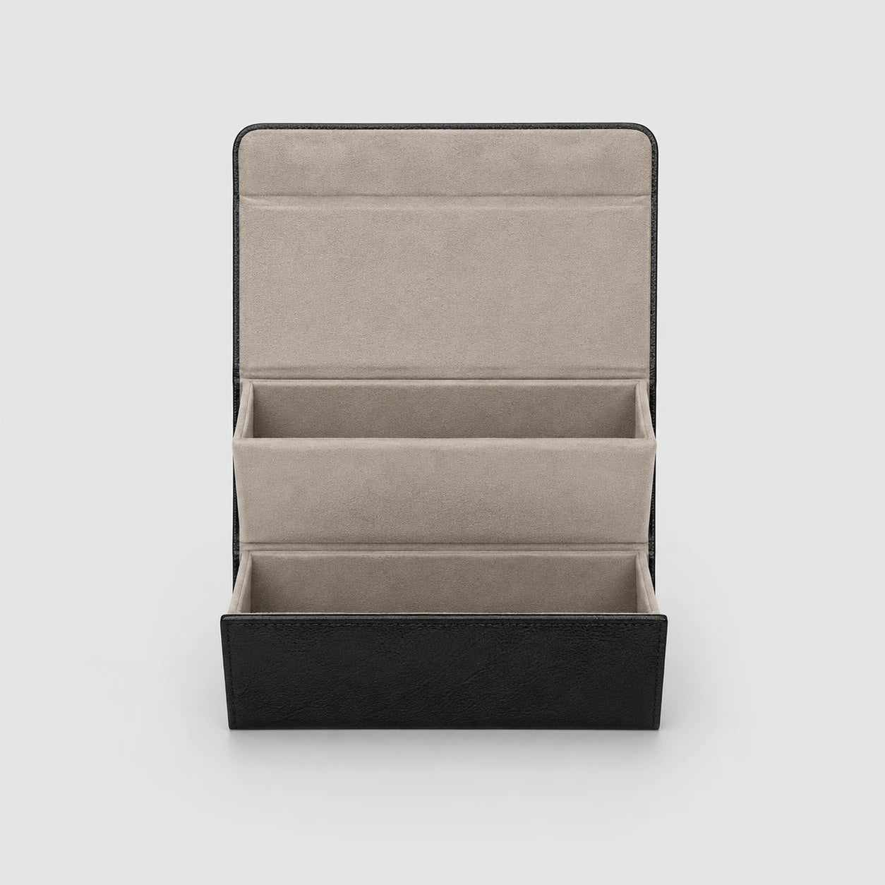 HARO Leather Duo Case open showing two compartments with microfiber interior