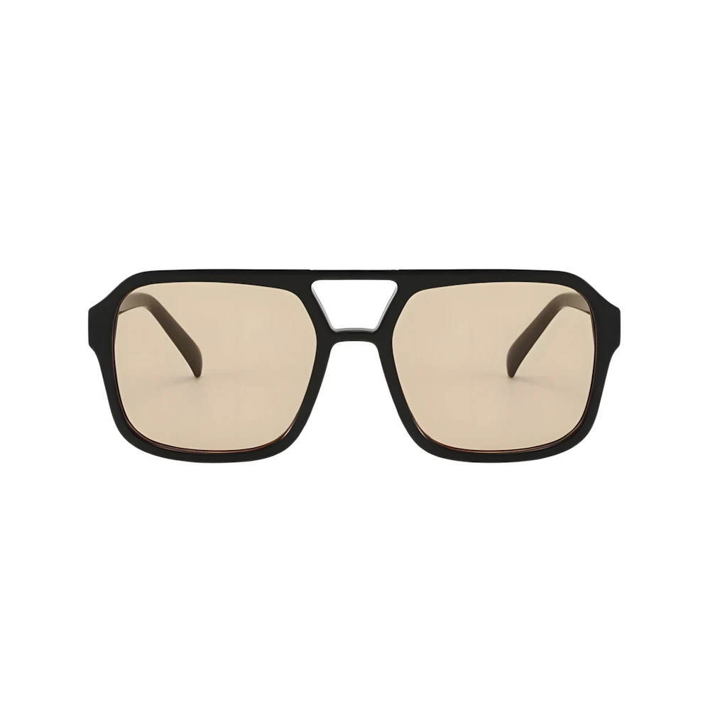 Square aviator sunglasses with black acetate frame and brown polarized lenses, front view — HARO Monte Carlo 1929