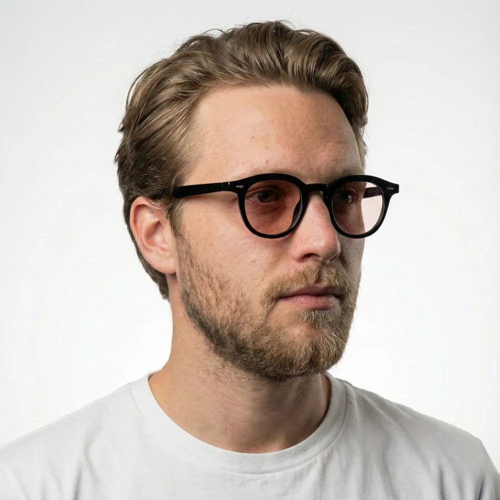 Round acetate sunglasses worn outdoors — HARO Portofino 7PM lifestyle