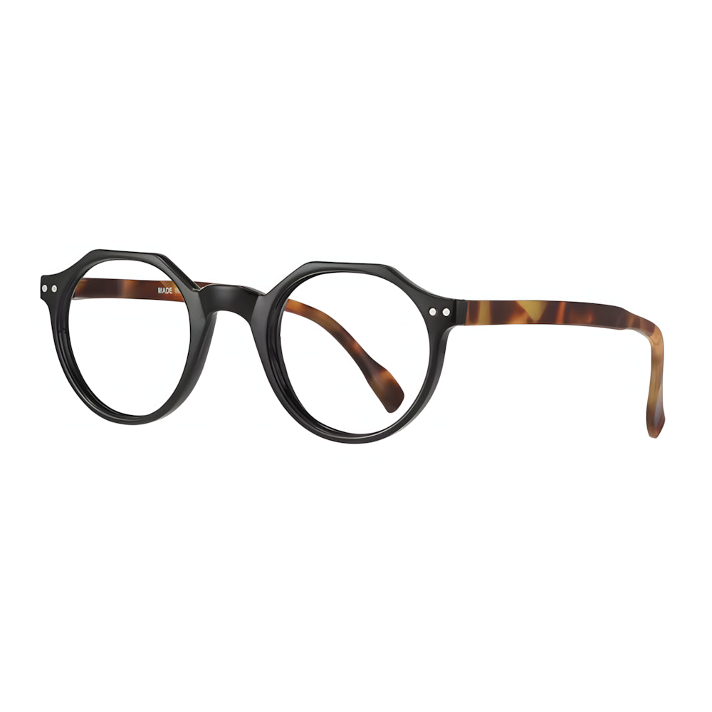 Round blue-light glasses with tortoise frame, side angle — HARO Sils Maria