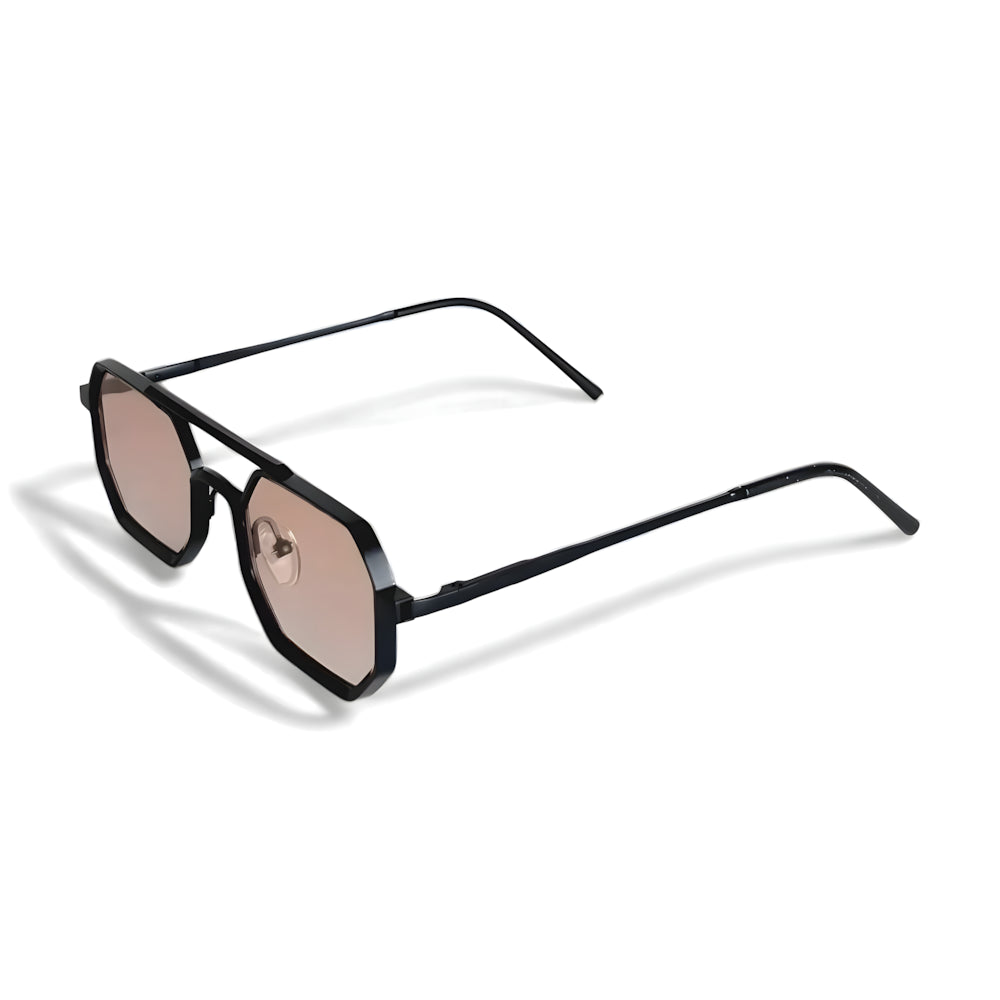Hexagonal aviator sunglasses with champagne lenses and gold accents, side angle — HARO Sorrento Grand Tour