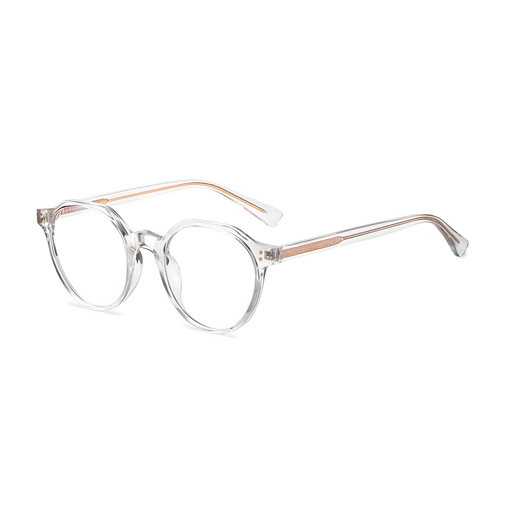 Narrow blue-light glasses with crystal frame, side angle — HARO St. Moritz '19