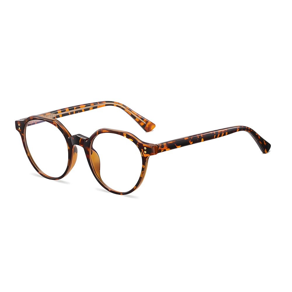 Narrow blue-light glasses with tortoise frame, side angle — HARO St. Moritz '19