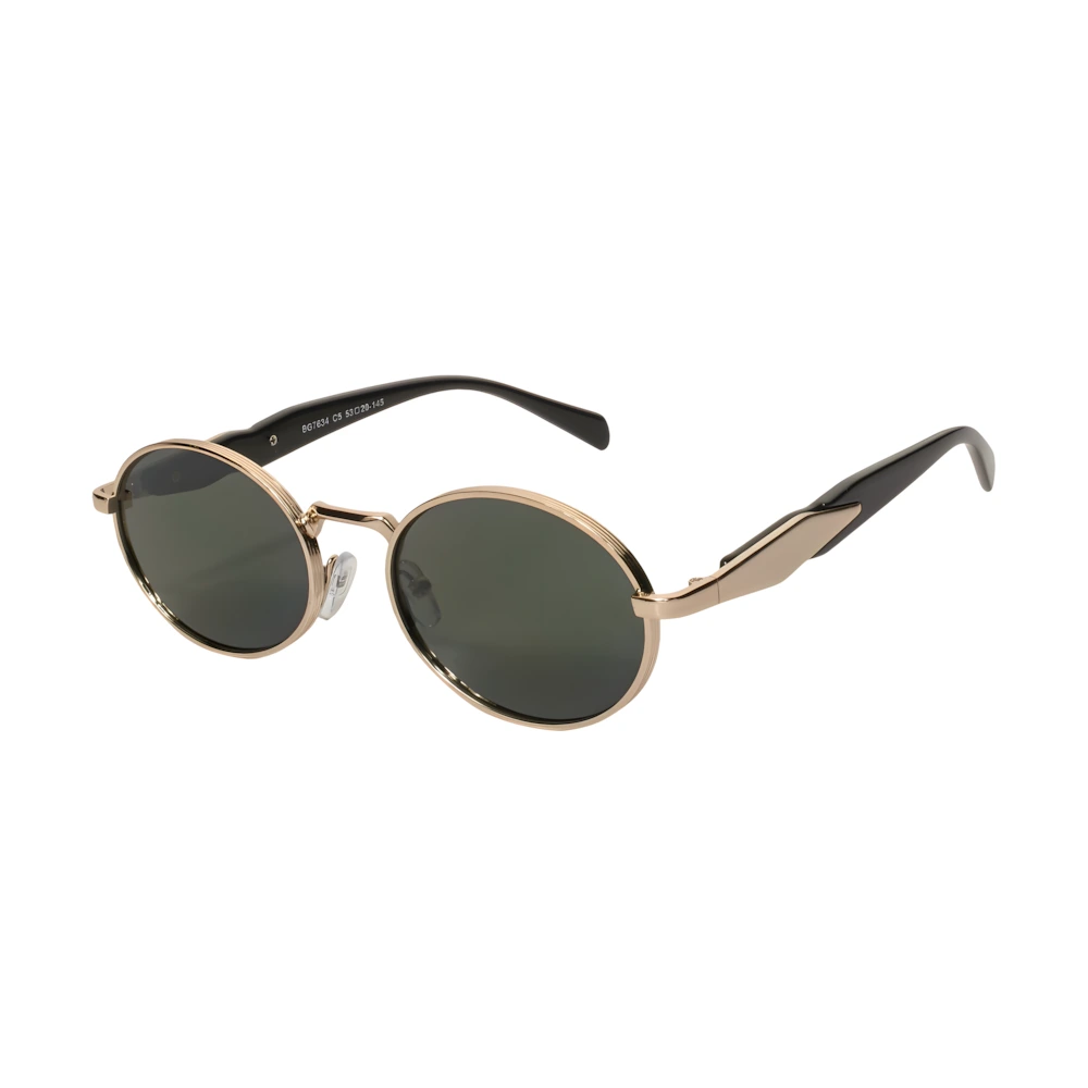 Double bridge round sunglasses with gold frame and green lenses, side angle — HARO Villefranche Rade